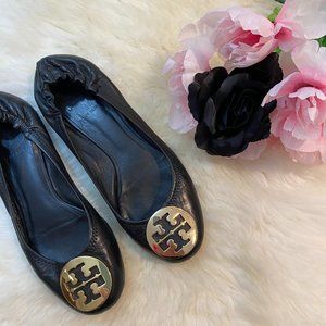 Tory Burch Black Gold Emblem Reva Ballet Flats